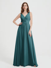 Open Back Chiffon Dresses with V neck Peacock