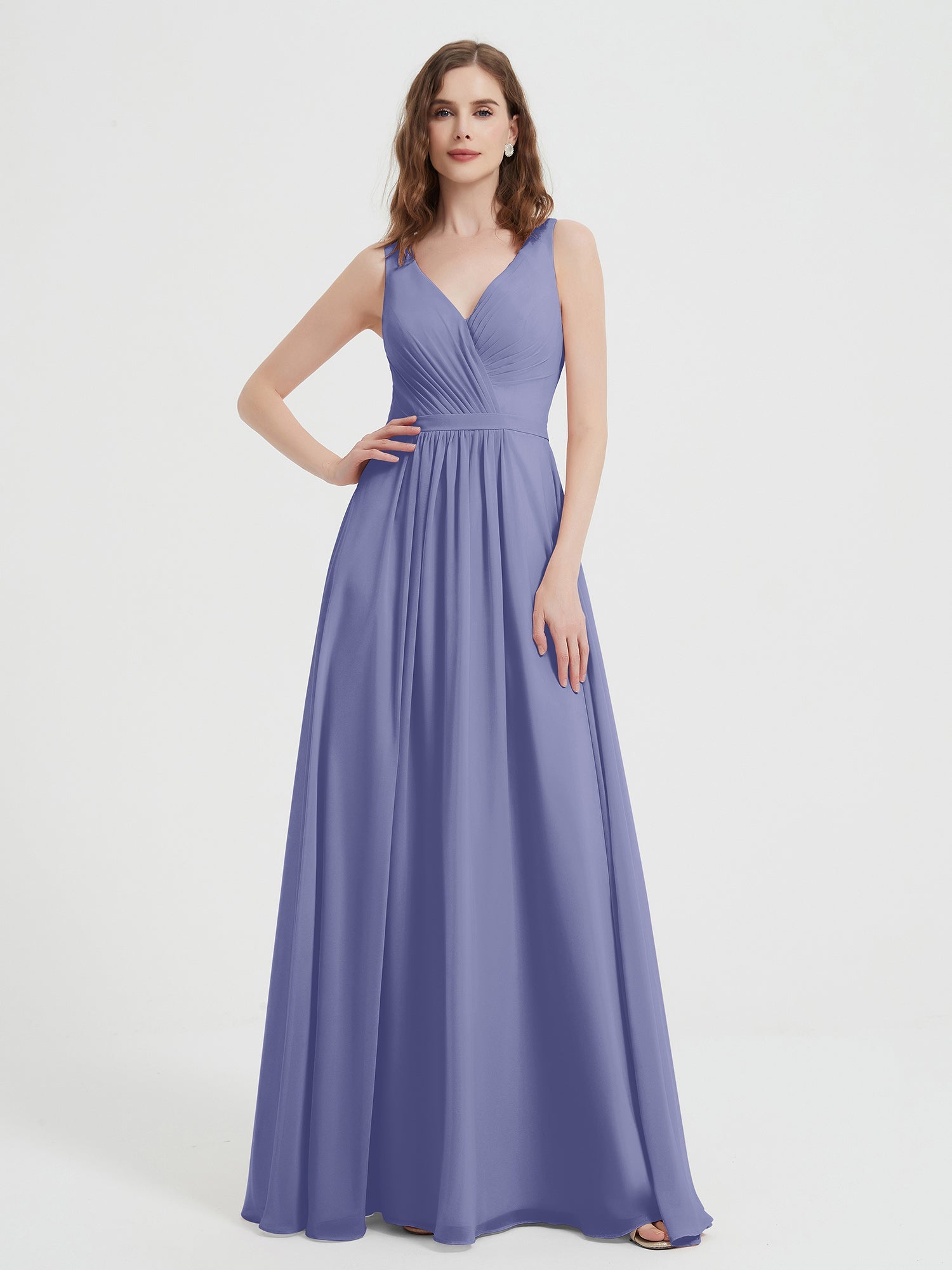 V-Neck Half Sleeve Short Pleated Chiffon Dress Periwinkle