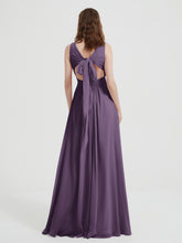 Open Back Chiffon Dresses with V neck Plum