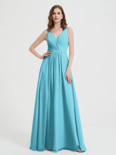 Open Back Chiffon Dresses with V neck Pool