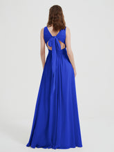 Open Back Chiffon Dresses with V neck Royal Blue