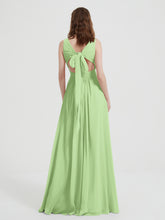 Open Back Chiffon Dresses with V neck Sage