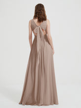 Open Back Chiffon Dresses with V neck Taupe