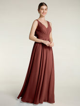Open Back Chiffon Dresses with V neck Terracotta