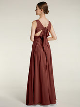 Open Back Chiffon Dresses with V neck Terracotta