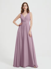 Open Back Chiffon Dresses with V neck Vintage Mauve