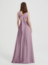 Open Back Chiffon Dresses with V neck Vintage Mauve