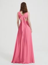 Open Back Chiffon Dresses with V neck Watermelon