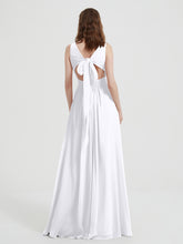 Open Back Chiffon Dresses with V neck White