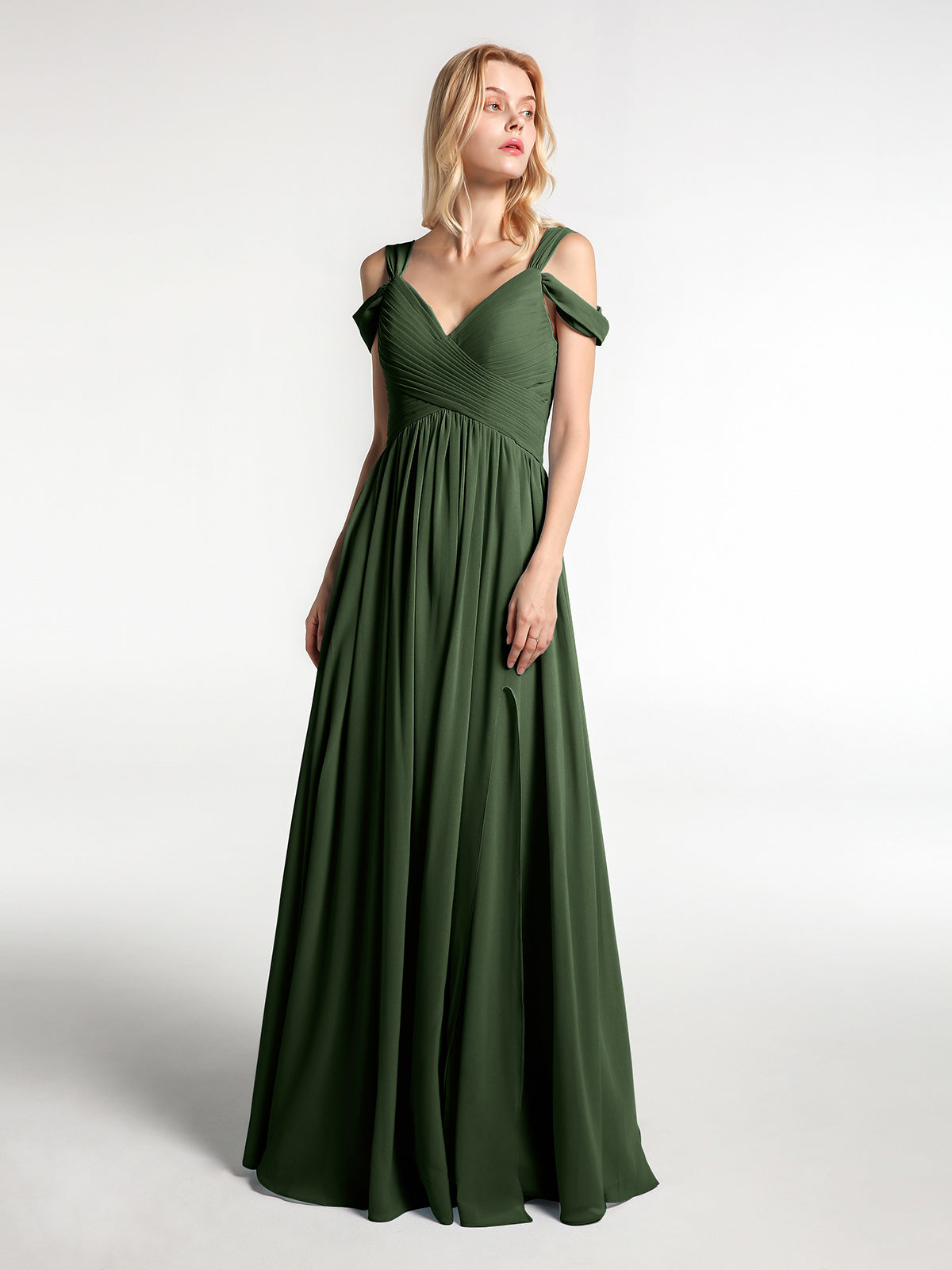 Cold-Shoulder Empire Max Dress with Slit Fuchsia