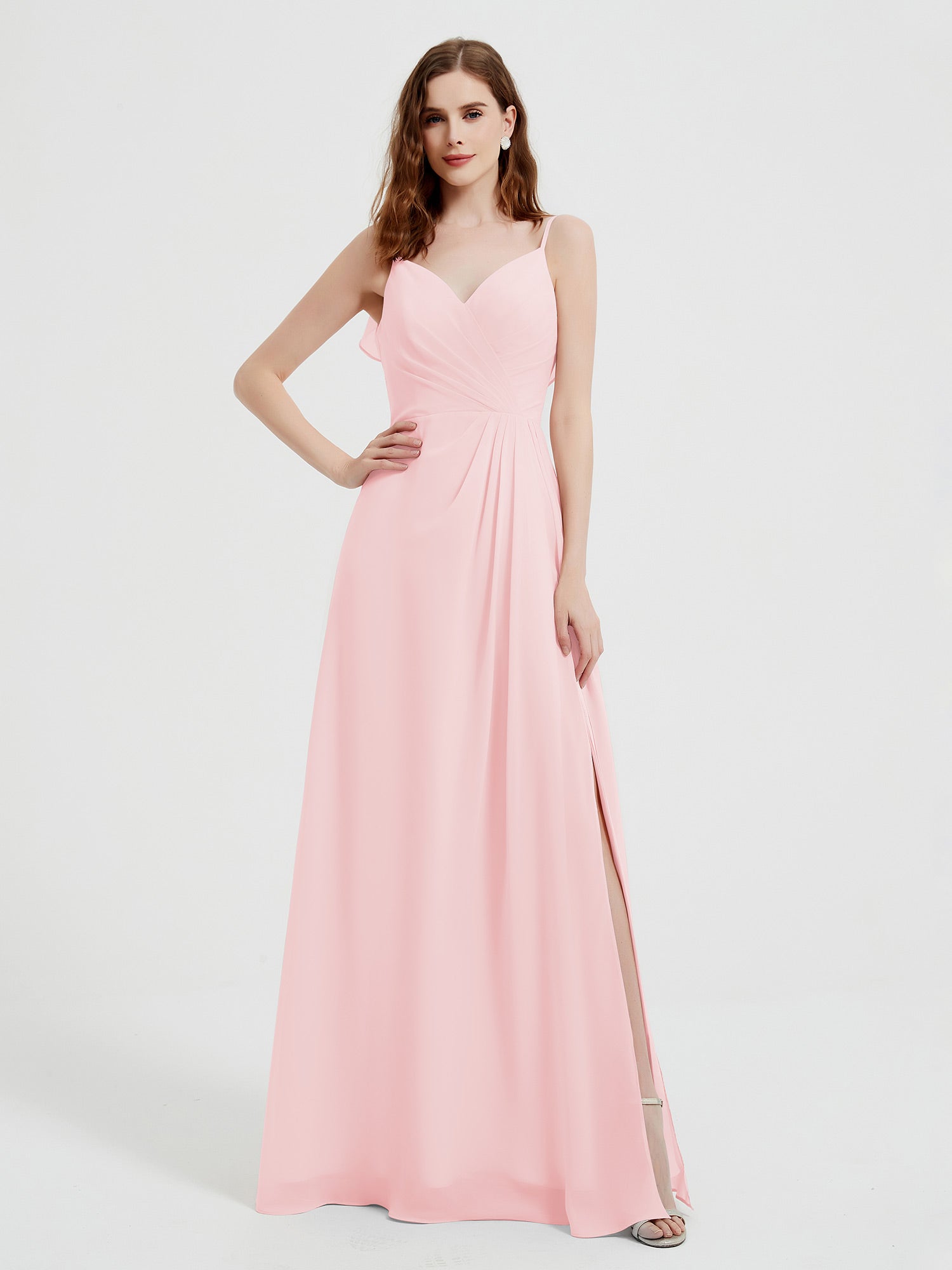 Plunging V-Neck Satin Dress With Slit Blushing Pink Plus Size main image 0