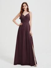 Spaghetti Straps V neck Dresses with Slit Cabernet