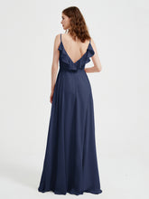 Spaghetti Straps V neck Dresses with Slit Dark Navy