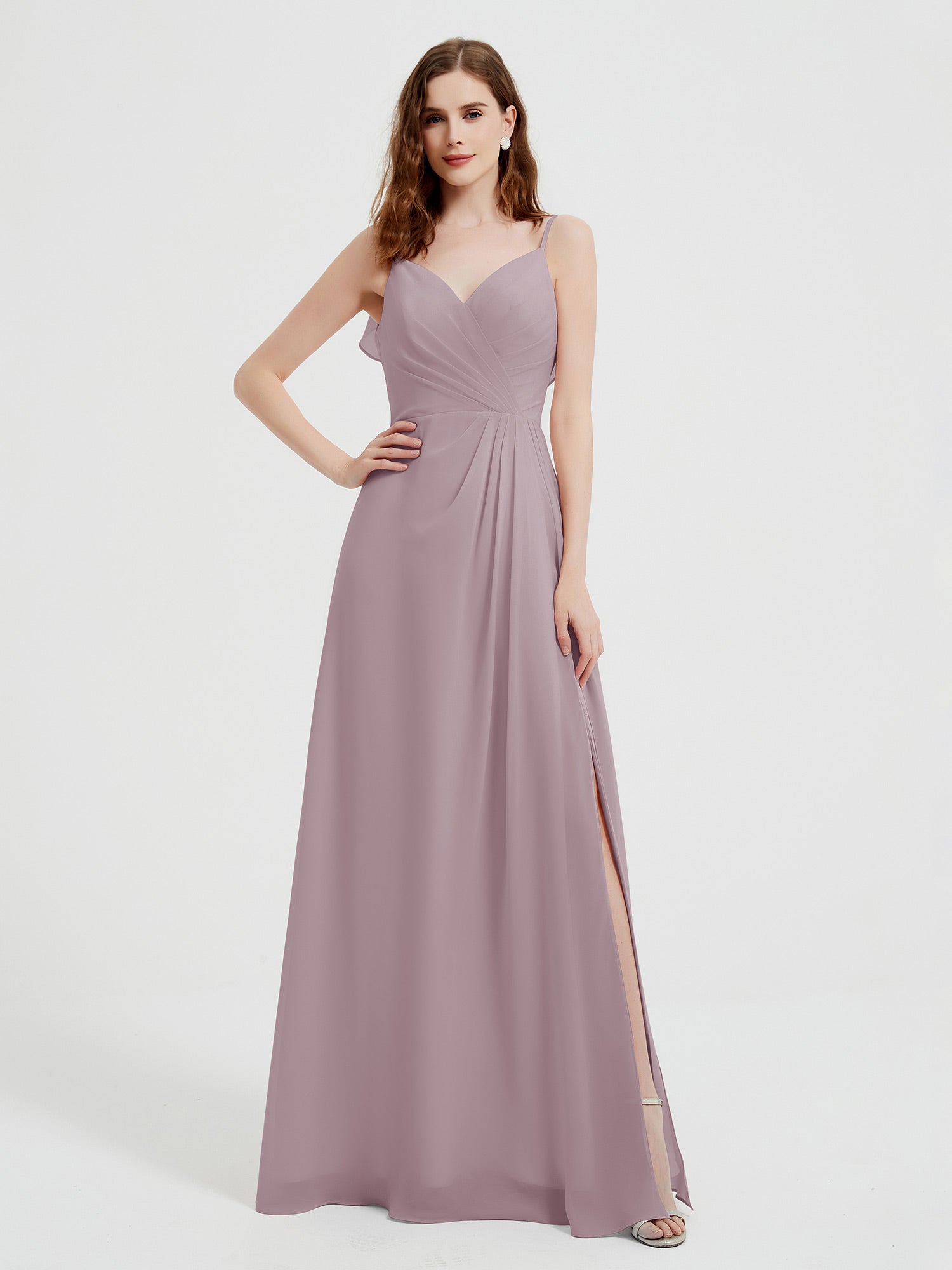 Scoop Neck Mermaid Pleated Spaghetti Straps Dress Dusk main image 1