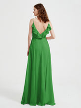 Spaghetti Straps V neck Dresses with Slit Green