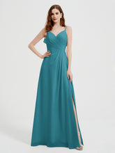 Spaghetti Straps V neck Dresses with Slit Jade