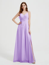 Spaghetti Straps V neck Dresses with Slit Lilac