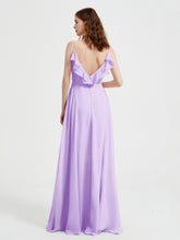 Spaghetti Straps V neck Dresses with Slit Lilac