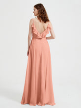 Spaghetti Straps V neck Dresses with Slit Papaya