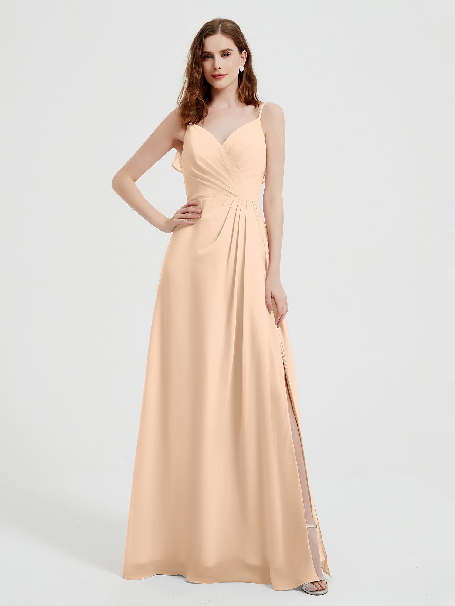 Long Tulle Dress with Beaded Straps Peach Plus Size