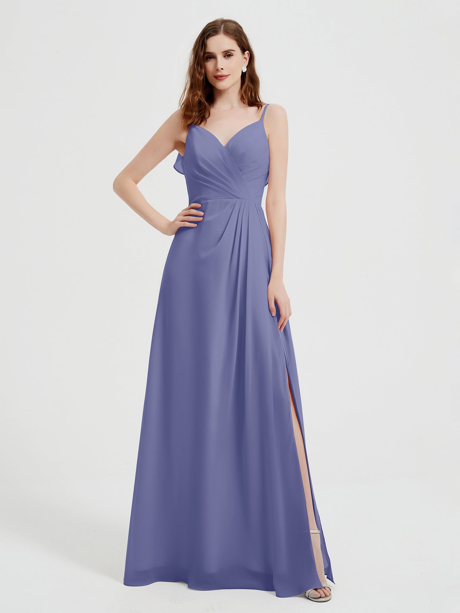 Spaghetti Straps V-neck Chiffon Dress With Slit Watermelon Plus Size main image 1