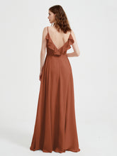 Spaghetti Straps V neck Dresses with Slit Rust
