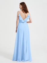 Spaghetti Straps V neck Dresses with Slit Sky Blue