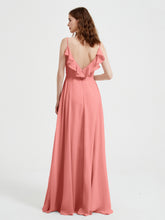 Spaghetti Straps V neck Dresses with Slit Sunset