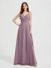 Spaghetti Straps V neck Dresses with Slit Vintage Mauve