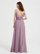 Spaghetti Straps V neck Dresses with Slit Vintage Mauve