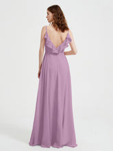 Spaghetti Straps V neck Dresses with Slit Wisteria