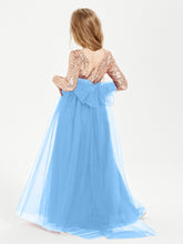 Glamorous Junior Bridesmaid Dresses Sequined Top Blue