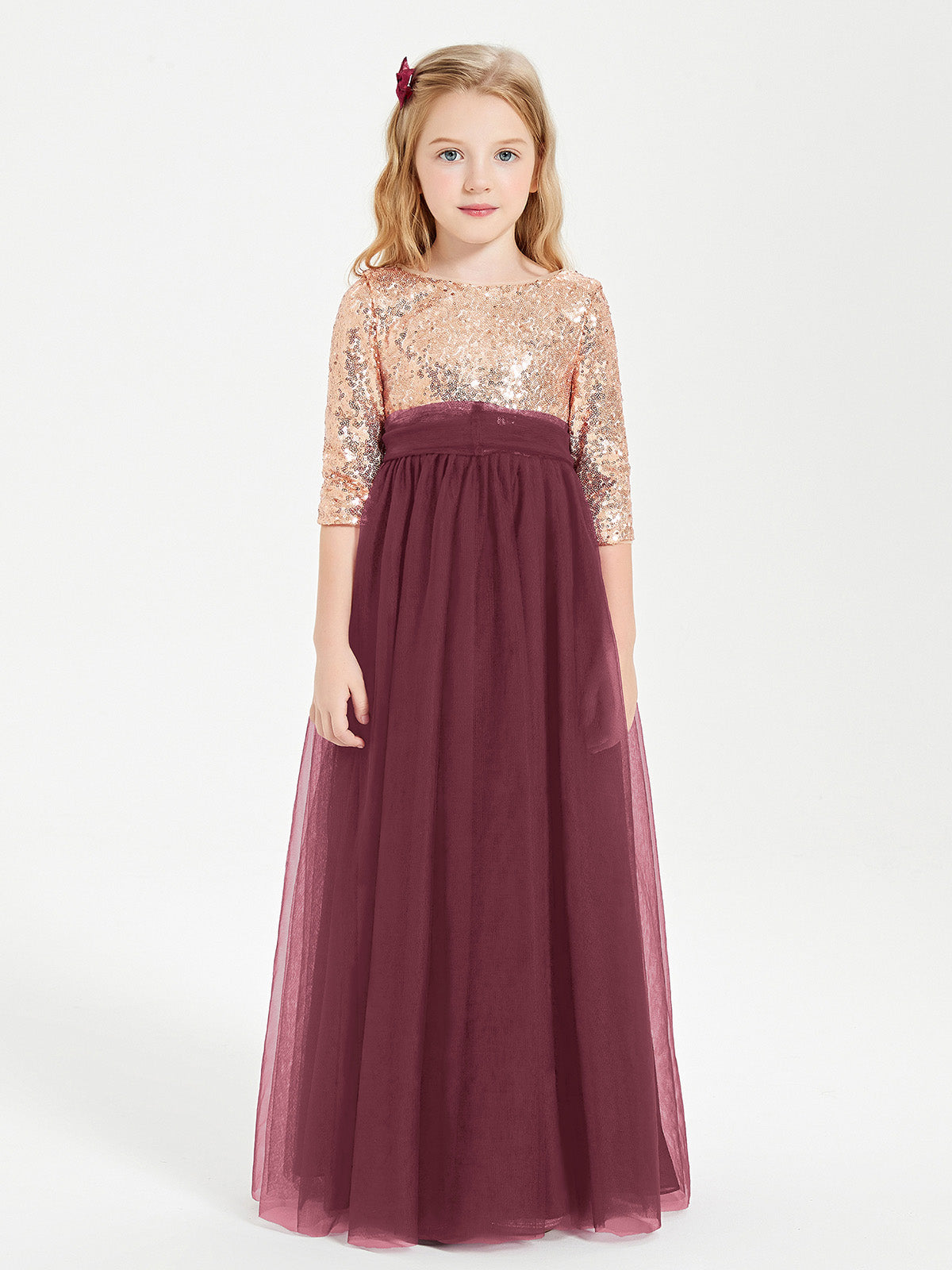 BABARONI Glamorous Junior Bridesmaid Dresses Sequined Top Cabernet, Cabernet / J4