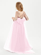 Glamorous Junior Bridesmaid Dresses Sequined Top Candy Pink
