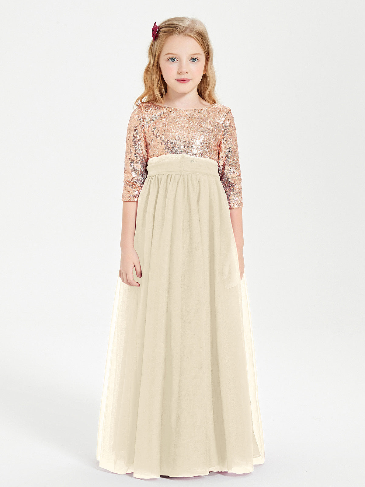 Simple Sleeveless Empire Waist Long Junior Bridesmaid Dress Champagne
