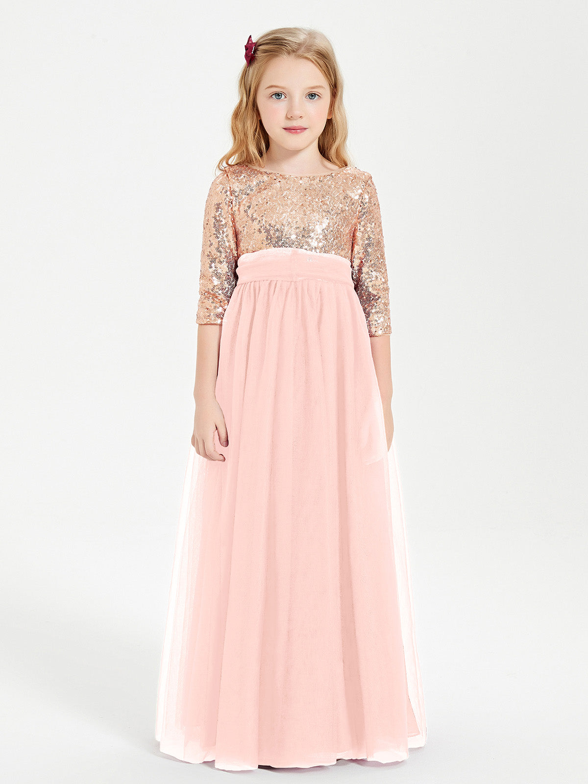 BABARONI Glamorous Junior Bridesmaid Dresses Sequined Top Coral, Coral / J4