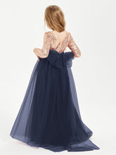 Glamorous Junior Bridesmaid Dresses Sequined Top Dark Navy
