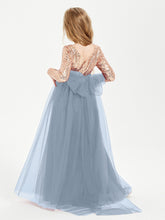 Glamorous Junior Bridesmaid Dresses Sequined Top Dusty Blue