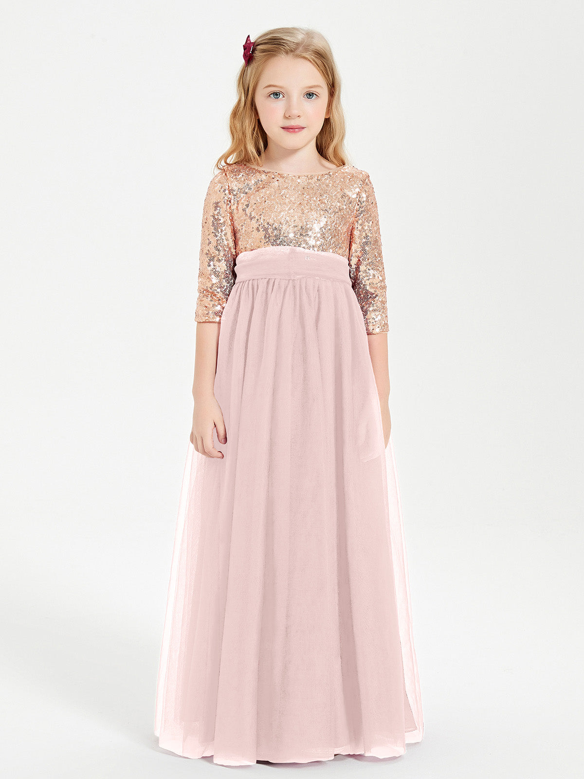 BABARONI Glamorous Junior Bridesmaid Dresses Sequined Top Dusty Rose, Dusty Rose / J4