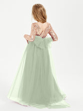 Glamorous Junior Bridesmaid Dresses Sequined Top Dusty Sage