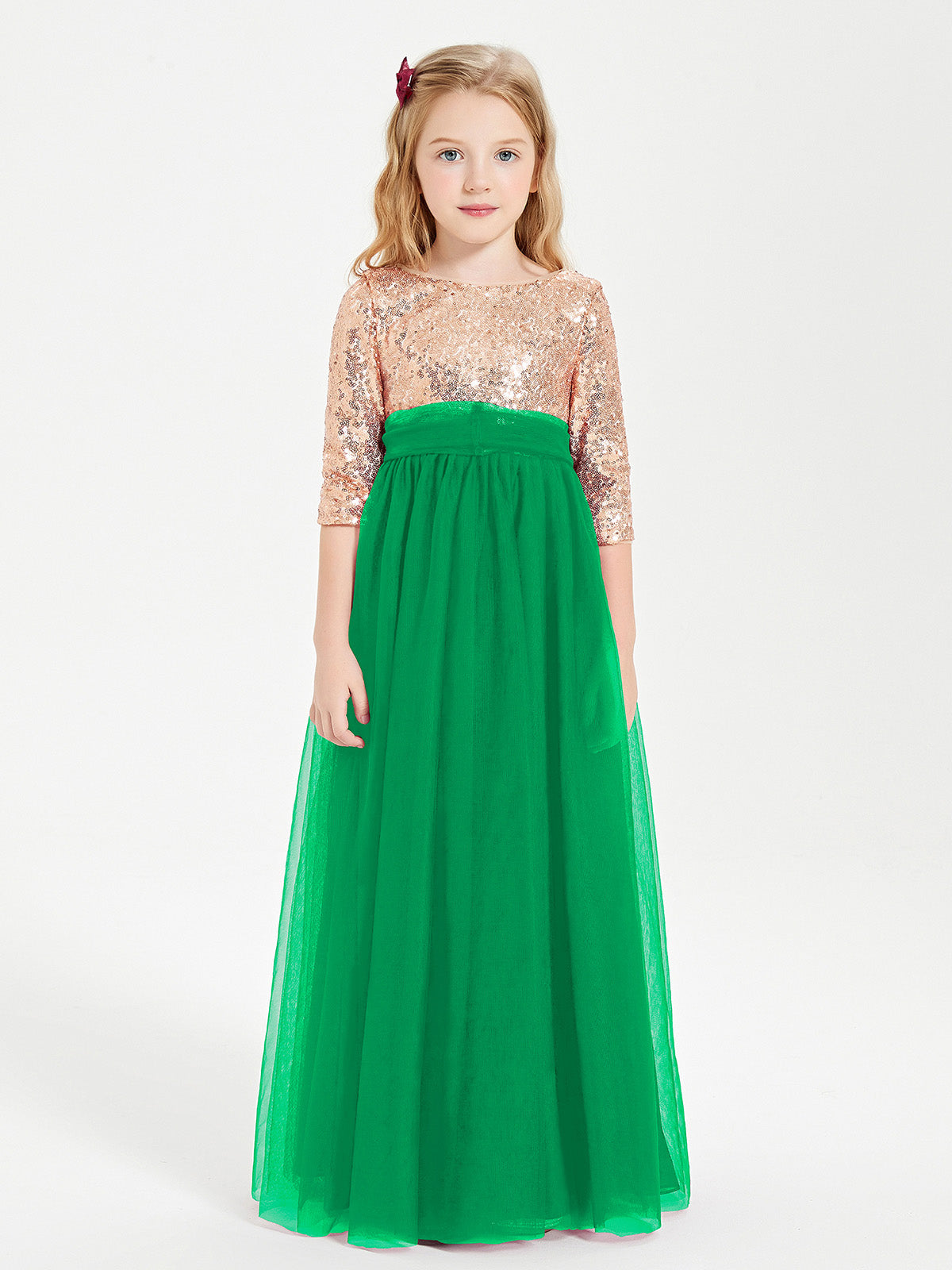BABARONI Glamorous Junior Bridesmaid Dresses Sequined Top Emerald, Emerald / J4