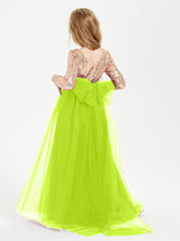 Glamorous Junior Bridesmaid Dresses Sequined Top Lime Green