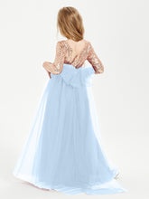 Glamorous Junior Bridesmaid Dresses Sequined Top Sky Blue