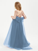 Glamorous Junior Bridesmaid Dresses Sequined Top Slate Blue