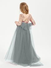 Glamorous Junior Bridesmaid Dresses Sequined Top Steel Grey