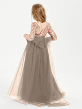 Glamorous Junior Bridesmaid Dresses Sequined Top Taupe
