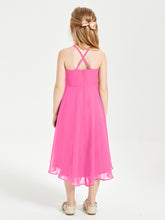 Trendy Tea Length Junior Bridesmaid Dresses Asymmetrical Skirt Azalea