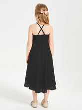 Trendy Tea Length Junior Bridesmaid Dresses Asymmetrical Skirt Black