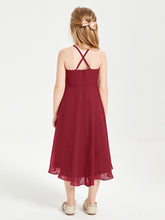 Trendy Tea Length Junior Bridesmaid Dresses Asymmetrical Skirt Burgundy