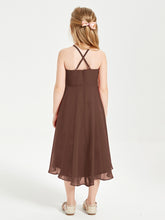 Trendy Tea Length Junior Bridesmaid Dresses Asymmetrical Skirt Chocolate